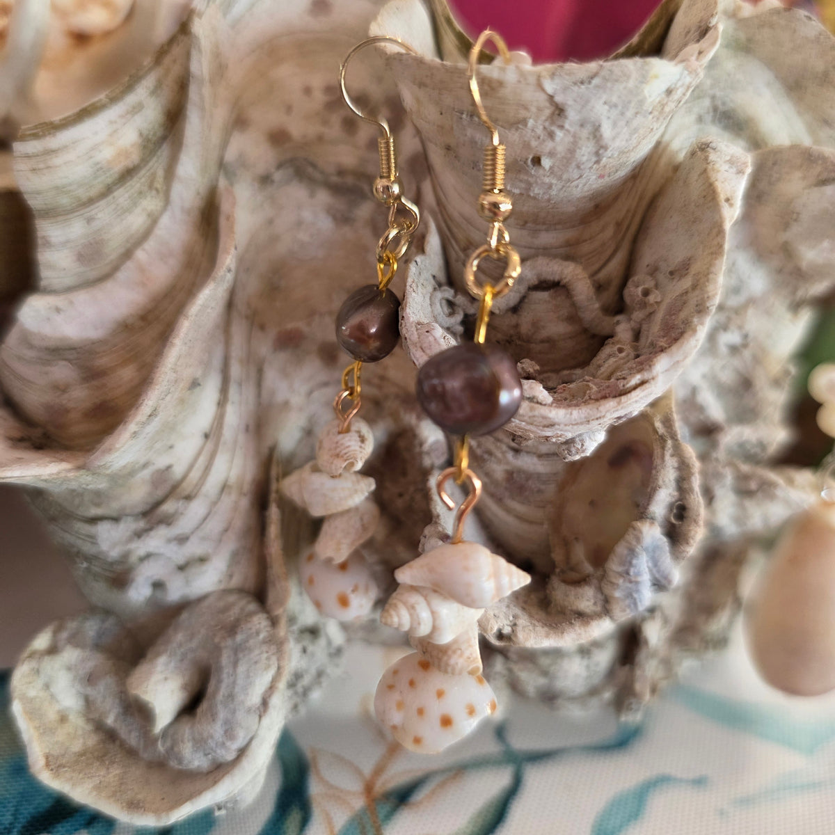 Seashell and pearl earrings