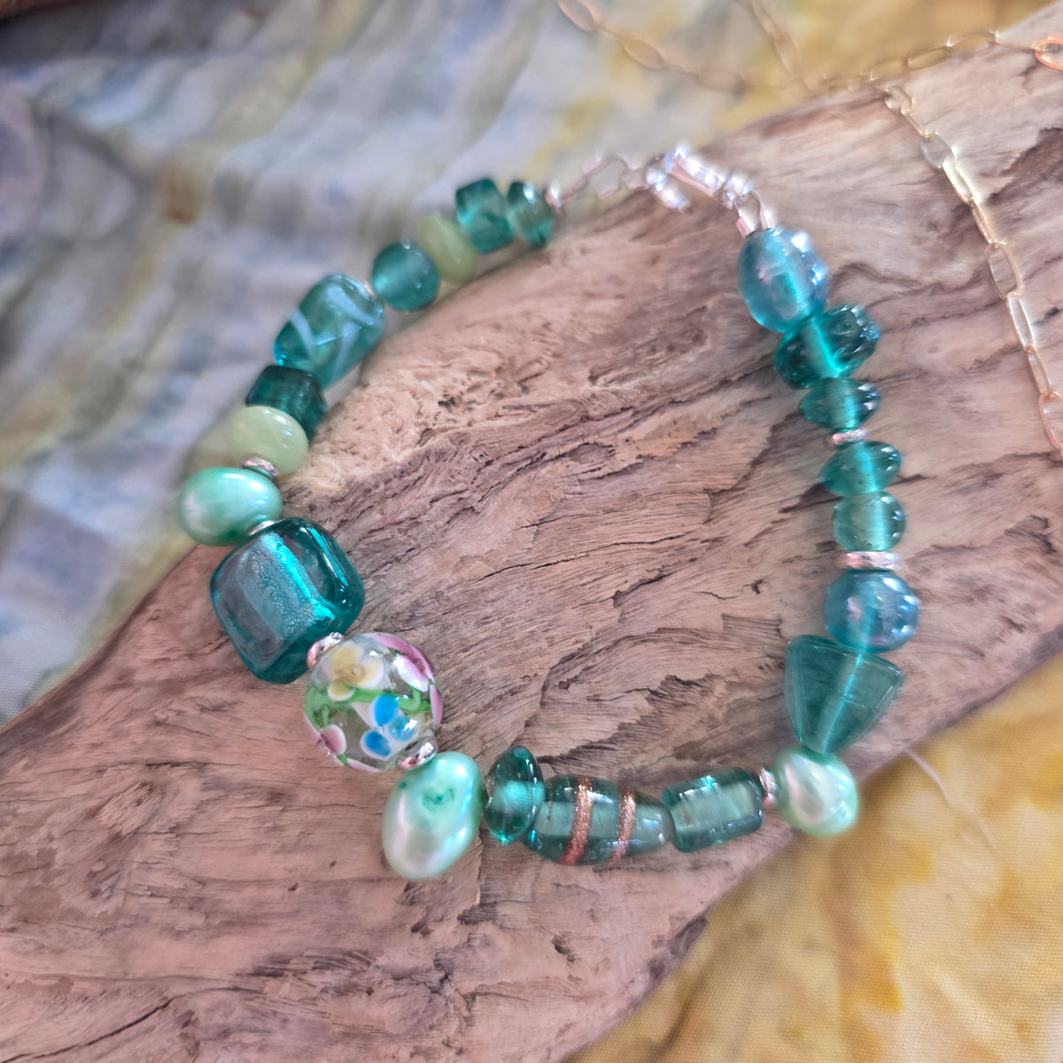 Ocean pearl and gemstone bracelet