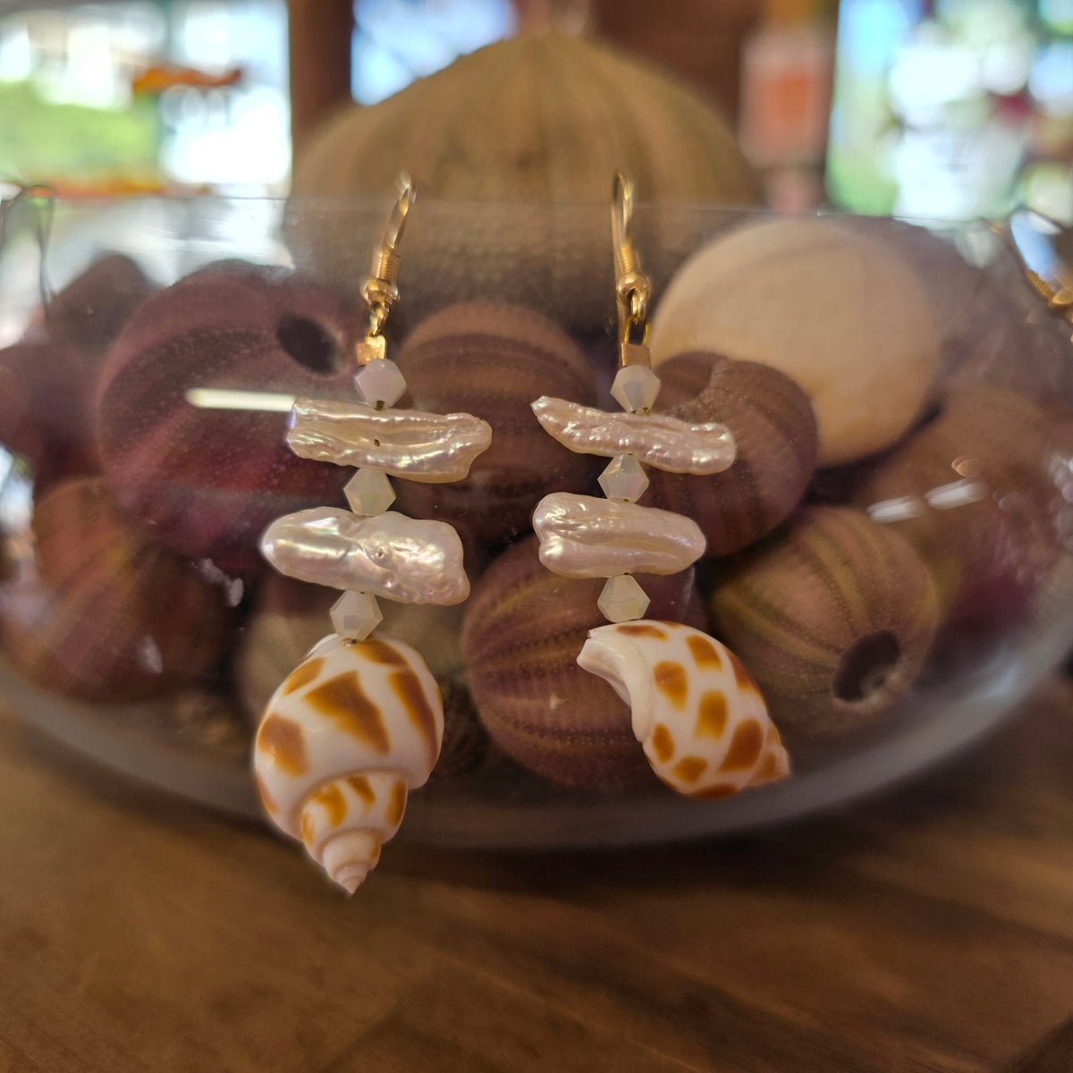 Seashell and pearl earrings