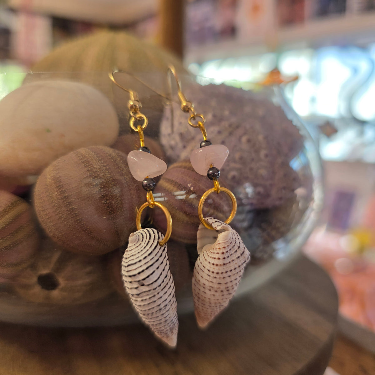 Seashell and pearl earrings