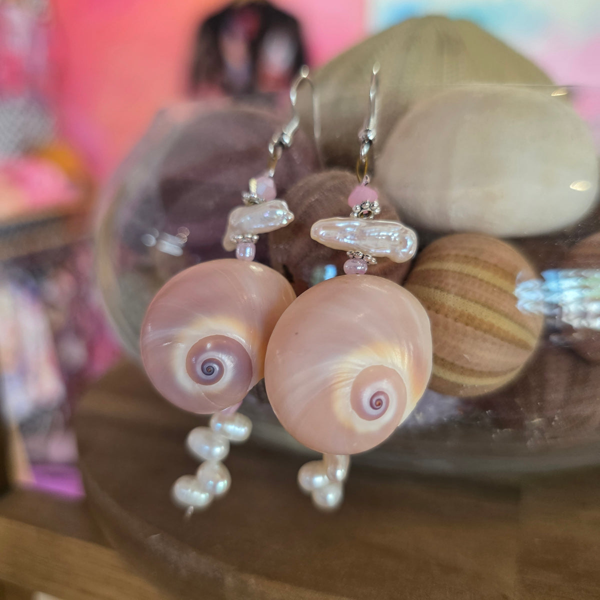 Seashell and pearl earrings