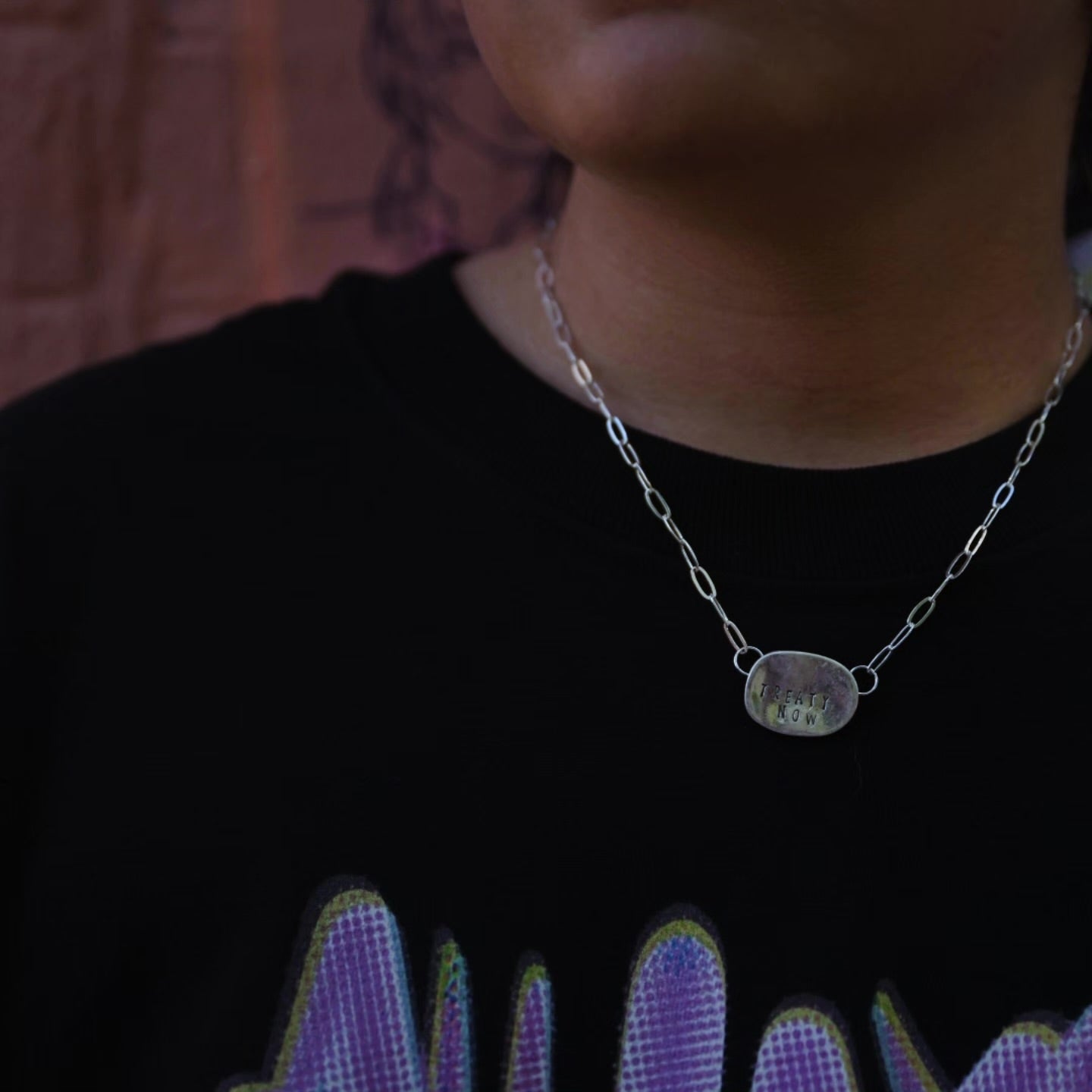 Treaty Now Hand stamped silver necklace