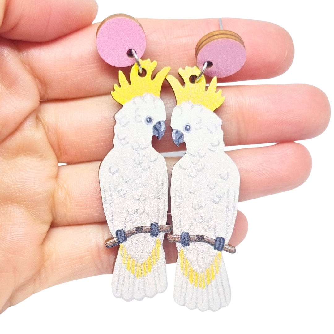 Earrings - White Cockatoo Australian Bird