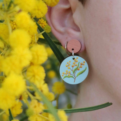 Earrings Round - Golden Wattle Australian Wildflower